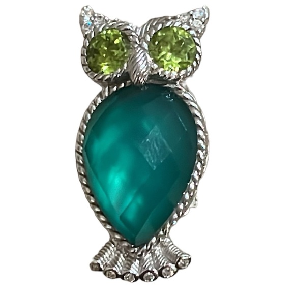 Sterling Silver Owl Clip On Earrings 925 Peridot Eyes Chalcedony Doublet Body - Picture 3 of 12